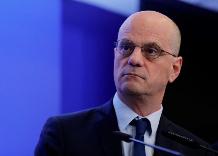French Education and Youth Affairs Minister Jean-Michel Blanquer gives a press conference on the situation of the COVID-19 outbreak, caused by the novel coronavirus, in Paris on March 13, 2020. - All the French schools will be closed until further notice on March 16, 2020, the French president announced on March 12, calling on those over 70 and the most vulnerable to stay at home, to protect themselves from the epidemic of the novel coronavirus. (Photo by Thomas SAMSON / AFP)