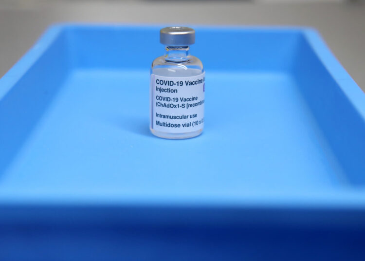 A vial of the AstraZeneca/Oxford Covid-19 vaccine is pictured at the Pontcae Medical Practice in Merthyr Tydfil in south Wales on January 4, 2021. - Britain on Monday began rolling out the Oxford-AstraZeneca coronavirus vaccine, a possible game-changer in fighting the disease worldwide. (Photo by Geoff Caddick / AFP)