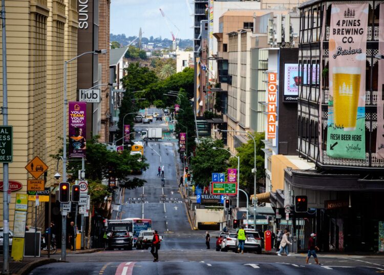 A street is seen in Brisbane's central business district on June 30, 2021, as the city falls quiet from a lockdown with Australia battling outbreaks of the highly contagious Delta variant of Covid-19. (Photo by Patrick HAMILTON / AFP)
