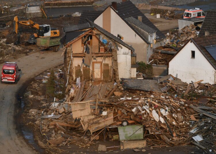 A demolished house is pictured in Altenburg, Rhineland-Palatinate, western Germany, on July 19, 2021, after devastating floods hit the region. - The German government on July 19, 2021 pledged to improve the country's under-fire warning systems as emergency services continued to search for victims of the worst flooding in living memory, with at least 165 people confirmed dead. (Photo by Christof STACHE / AFP)