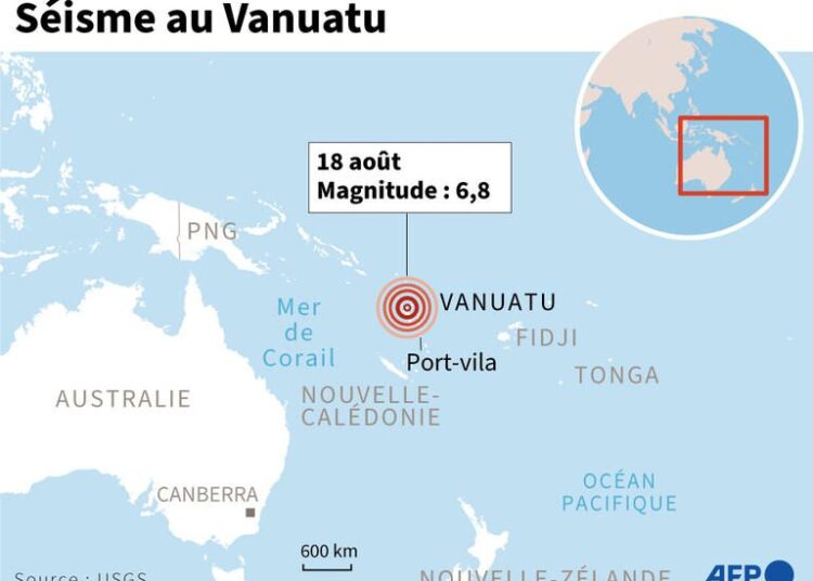 Carte localisant le séisme ayant eu lieu au large du Vanuatu le 18 août - AFP / AFP