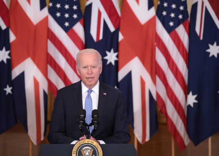 WASHINGTON, DC - SEPTEMBER 15: U.S. President Joe Biden speaks during an event in the East Room of the White House September 15, 2021 in Washington, DC. President Biden delivered his remarks to highlight a new national security initiative in partnership with Australia and the United Kingdom.   Win McNamee/Getty Images/AFP (Photo by WIN MCNAMEE / GETTY IMAGES NORTH AMERICA / Getty Images via AFP)