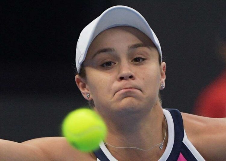 Ashleigh Barty of Australia eyes a return during her women's singles final match against Naomi Osaka of Japan at the China Open tennis tournament in Beijing on October 6, 2019. (Photo by NOEL CELIS / AFP)