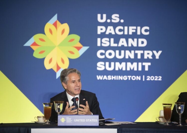US Secretary of State Antony Blinken hosts a working lunch with Pacific Island Countries on the margins of the US-Pacific Island Country Summit in Washington, DC, September 28, 2022. (Photo by Kevin Wolf / POOL / AFP)