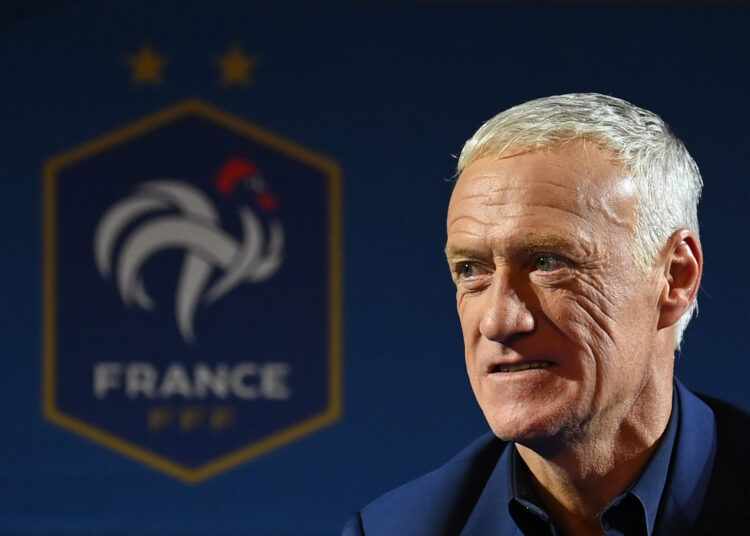 France's head coach Didier Deschamps holds a press conference in Paris on November 9, 2022, after he announced the list of players selected for the Qatar 2022 FIFA World Cup football tournament. (Photo by FRANCK FIFE / AFP)