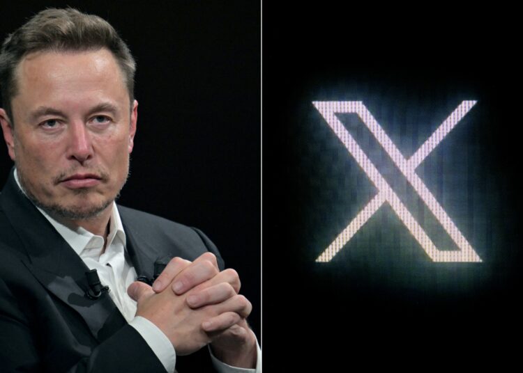 (COMBO) This combination of pictures created on October 10, 2023, shows (L)
SpaceX, Twitter and electric car maker Tesla CEO Elon Musk during his visit at the Vivatech technology startups and innovation fair at the Porte de Versailles exhibition center in Paris, on June 16, 2023 and (R) the new Twitter logo rebranded as X, pictured on a screen in Paris on July 24, 2023. - The EU's digital chief Thierry Breton warned Elon Musk on October 10, 2023, that his platform X, formerly Twitter, is spreading "illegal content and disinformation", in a letter seen by AFP. (Photo by Alain JOCARD / AFP)